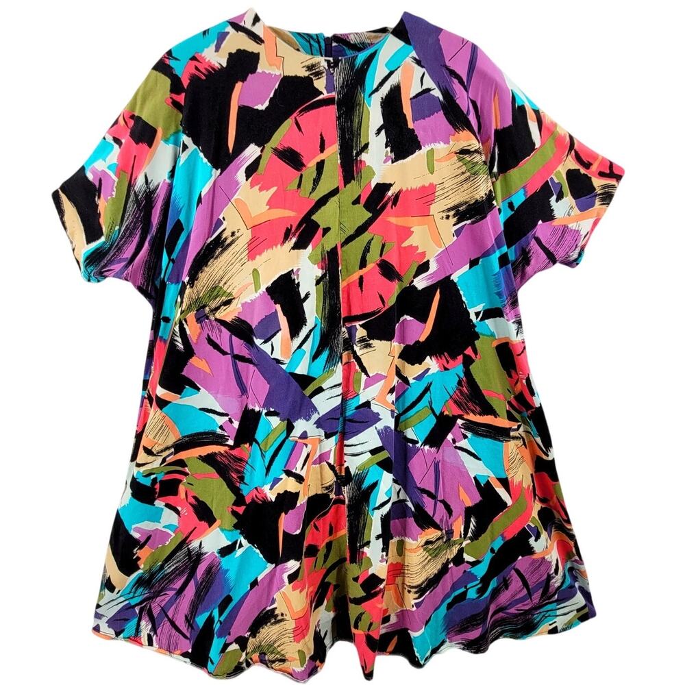 Vintage Abstract Trapeze Dress Multicolor 80s‎ Does 60s Mod Cottagecore